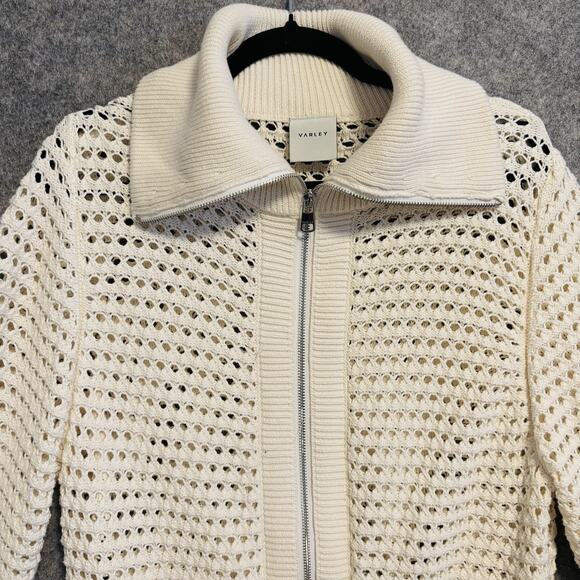 Varley Sweater Womens Medium Cream Cotton Eloise Full Zip Jacket Knit Collar - Picture 2 of 15